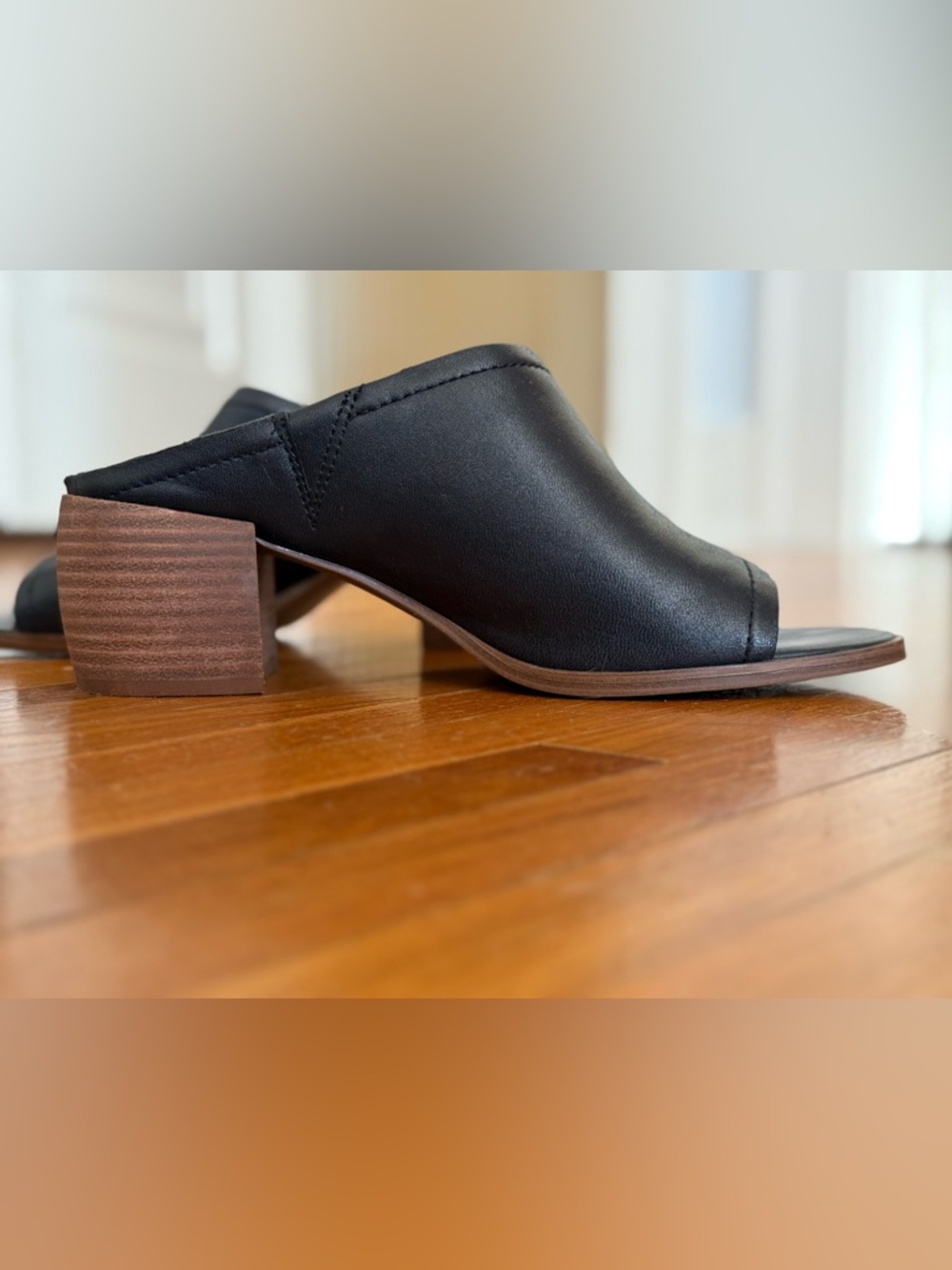 Lucky Brand “Jemie” Black Open-Toe Leather Mule Heels - Picture 4 of 4